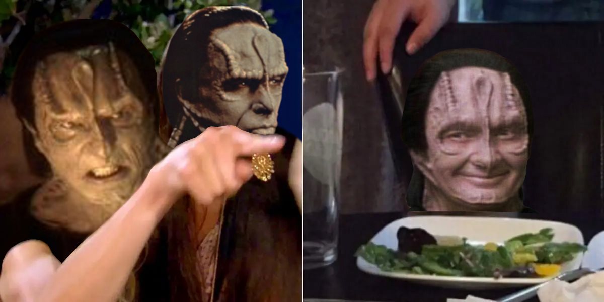 This meme is a screenshot from the TV show Star Trek: Deep Space Nine, featuring a character from the show, Quark, looking at a plate of food with a mixture of disgust and disdain. The text "I'm not eating the worms" is often added to the image, implying that Quark is not interested in the food in front of him. The meme is humorous because it's a relatable moment of someone not wanting to eat something, and it's a funny way to poke fun at food that's not appealing.